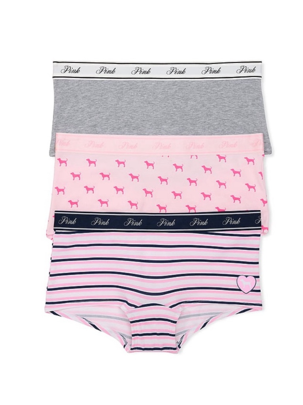 VICTORIA’S SECRET PINK 3-Pack Logo Cotton Boyshort Panties